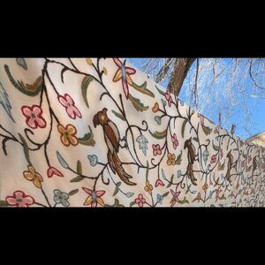 108x90 Vintage Hand Embroidered Crewel Bedspread